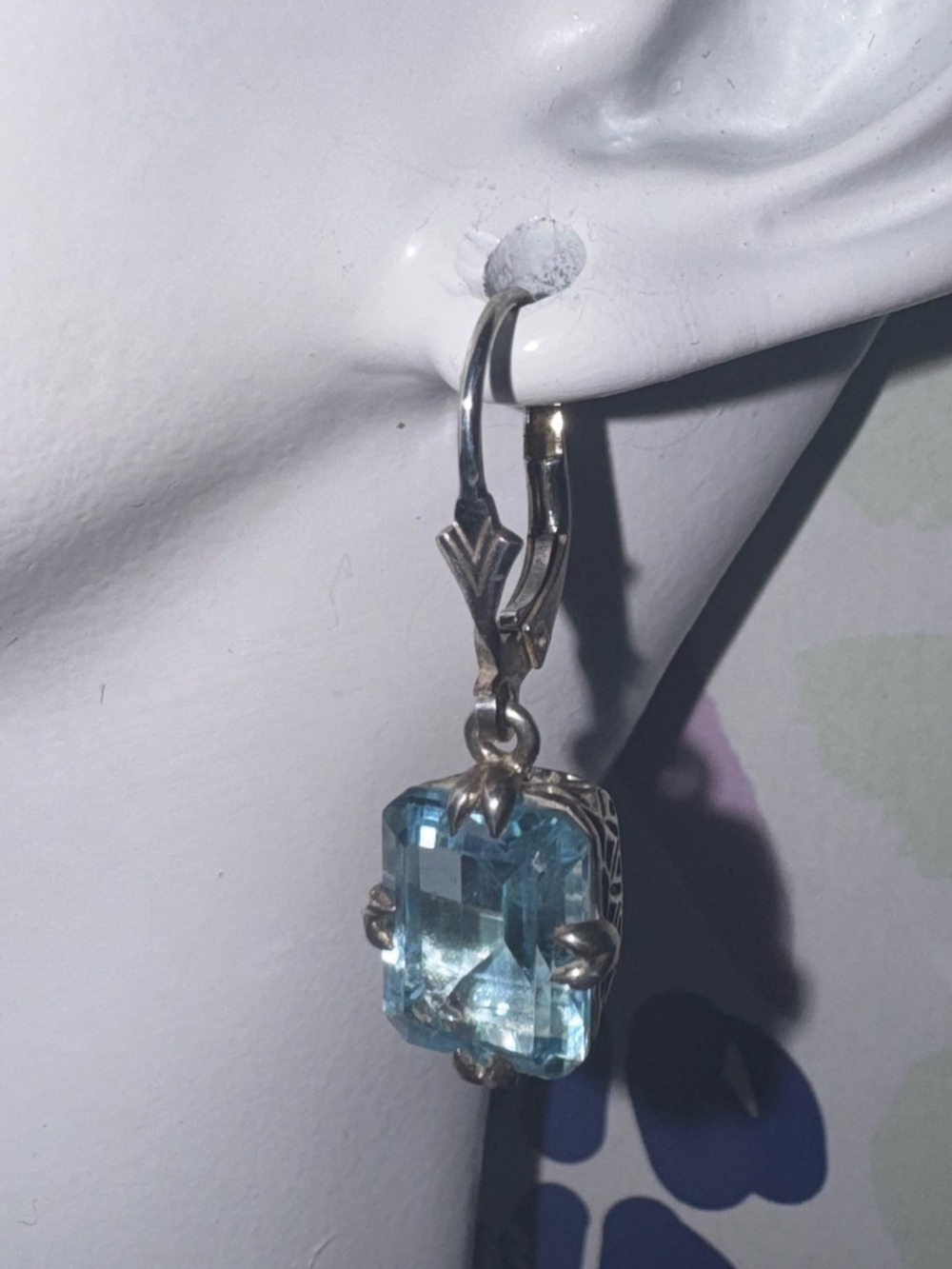 Sterling Silver 925 Blue Topaz Drop Earrings - Vintage